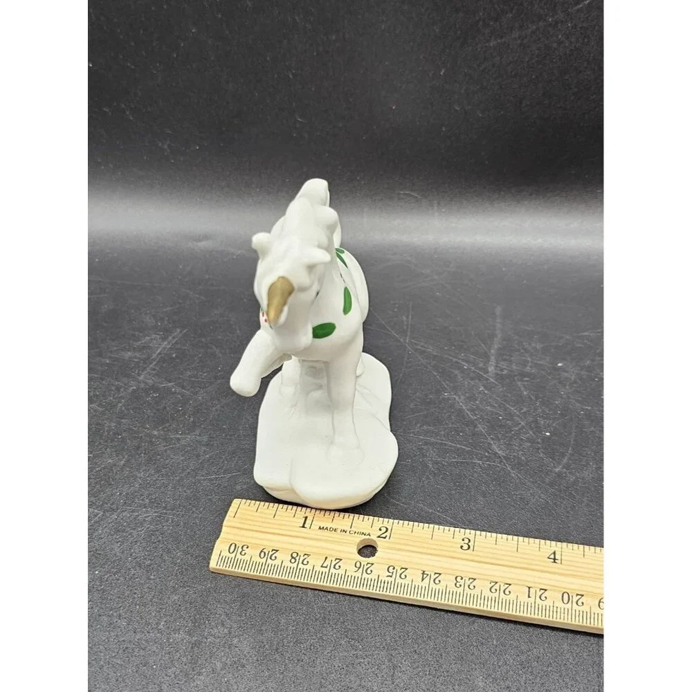 Vintage Prancing Unicorn With Christmas Holly Collar Ceramic Figurine Fantasy